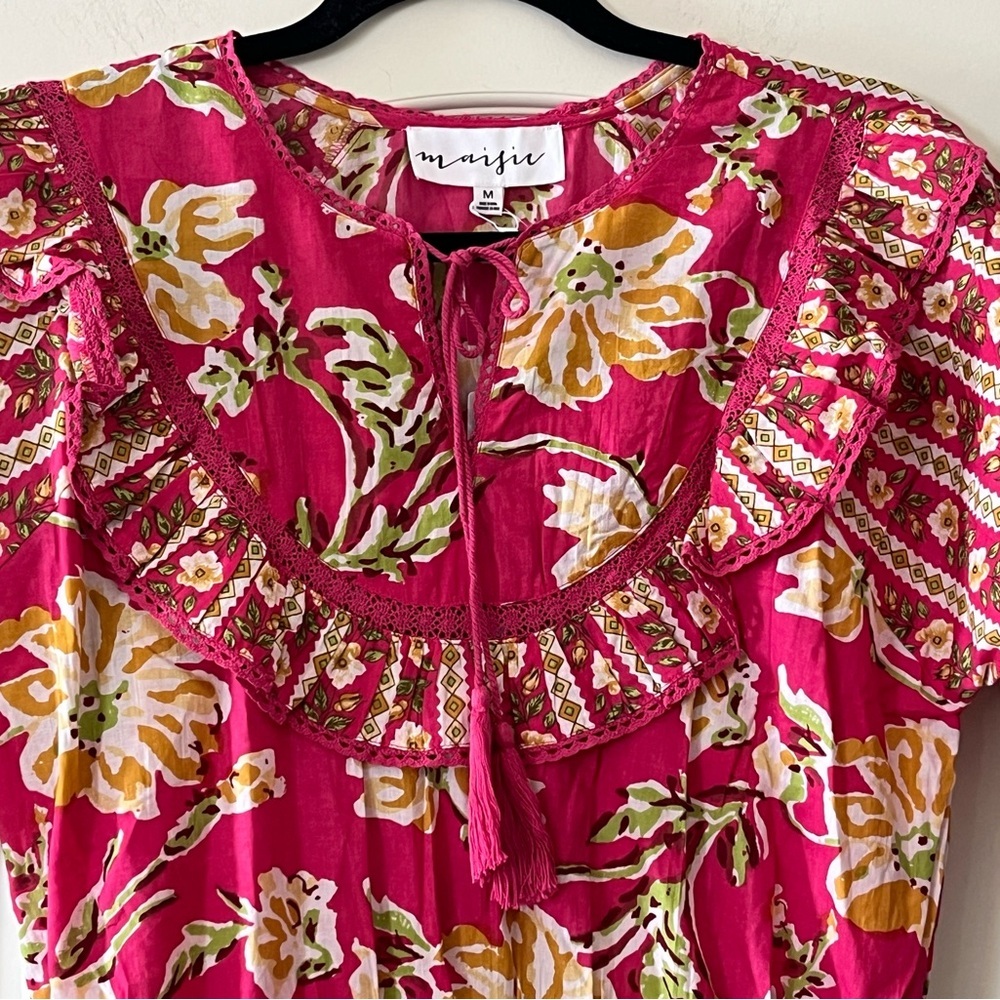 Maisie Designer Vibrant Pink Cotton Mini Dress Women’s Size Medium - Picture 11 of 15